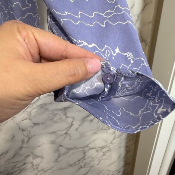 NEW ASTR the Label Purple White Abstract Draped Front Back Tie Cropped Top L - Picture 12 of 15